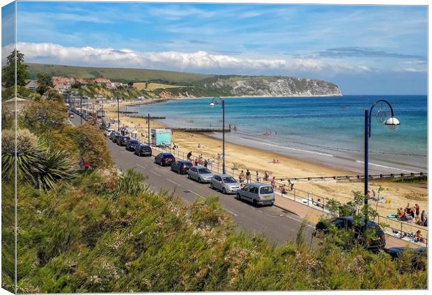 Overlooking Swanage Beach Canvas Print by Hayley Jewell