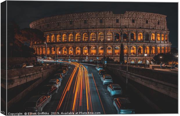 Roman Colosseum at Night Canvas Print by Elliott Griffiths