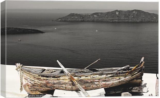 Wooden boat - Santorini Canvas Print by Alessandro Ricardo Uva