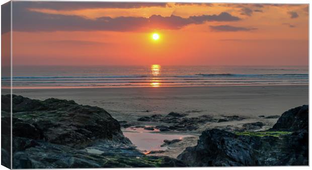 Gwithian Beach, Cornwall at sunset Canvas Print by Brenda Belcher