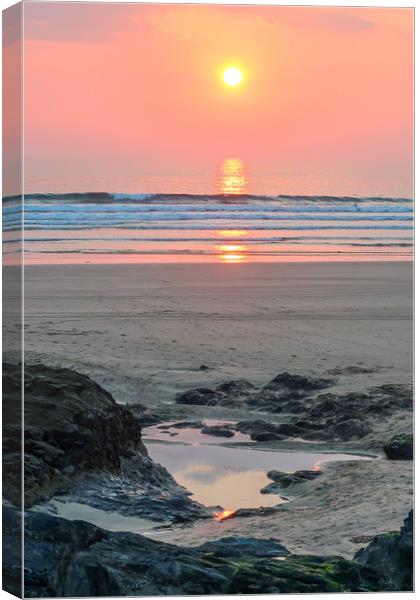 Sunset over Gwithian Beach Canvas Print by Brenda Belcher