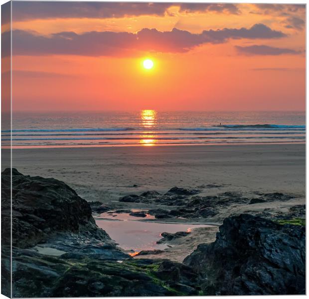 Sunset over Gwithian Beach Canvas Print by Brenda Belcher