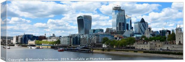 Skyscrapers of the City of London over the Thames  Canvas Print by M. J. Photography
