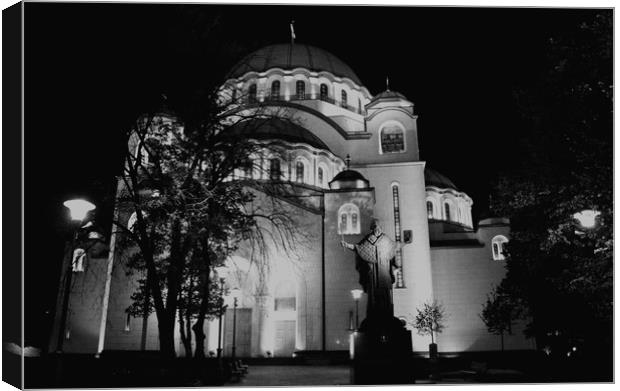 Cathedral of Saint Sava at night, Belgrade, Serbia Canvas Print by M. J. Photography