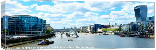 Skyscrapers of the City of London over the Thames  Canvas Print by M. J. Photography