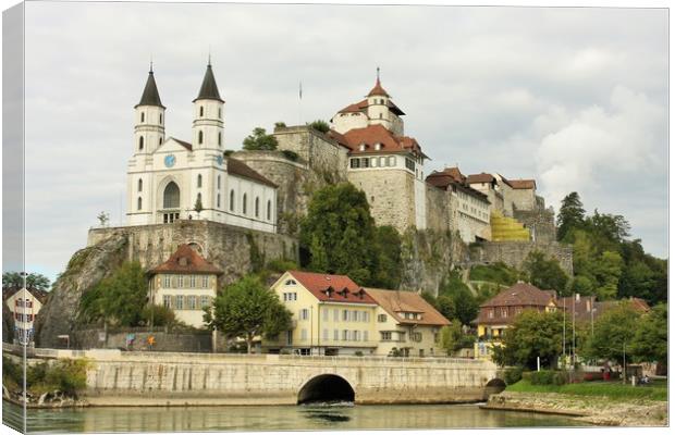 Aarburg Castle located high above the Aarburg on a Canvas Print by M. J. Photography