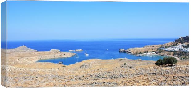 Overview of Lindos, Rhodes, Greece Canvas Print by M. J. Photography