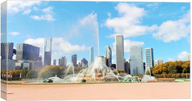 Buckingham Fountain at Grant Park in Chicago, USA Canvas Print by M. J. Photography