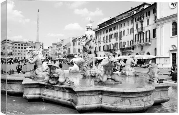 Italy, Rome Piazza Navona, the fountain  Canvas Print by M. J. Photography