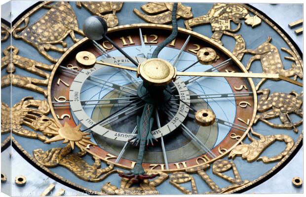 closeup look of Clock. Exterior of the Oslo City H Canvas Print by M. J. Photography