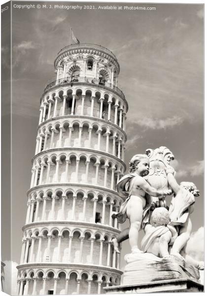 Leaning tower and Pisa cathedral on a bright sunny day in Pisa,  Canvas Print by M. J. Photography