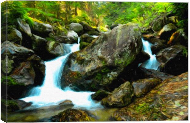 Small waterfall stream in the forest Canvas Print by Wdnet Studio