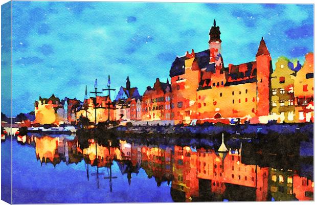 Night view of Gdansk harbor and Motlawa River Canvas Print by Wdnet Studio