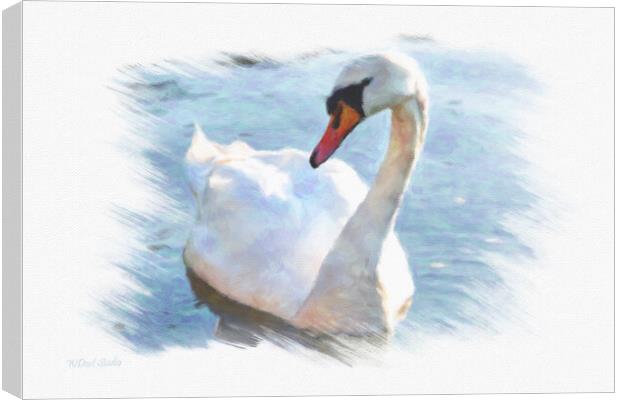 Lonely swan on lake water Canvas Print by Wdnet Studio