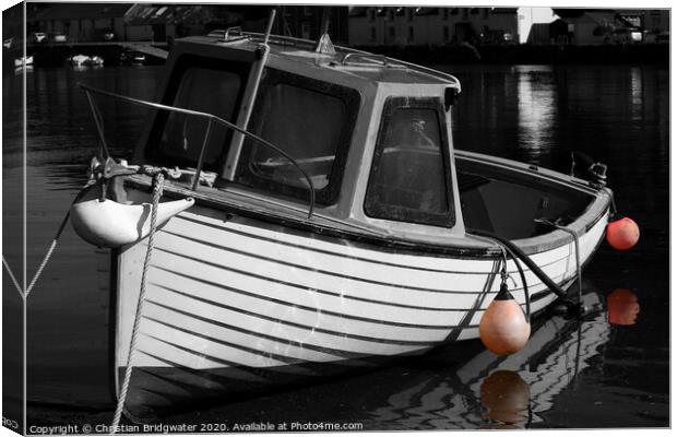 Fishing boat in harbour Canvas Print by Christian Bridgwater