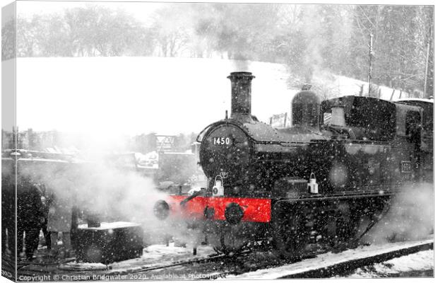 Steam train in snow Canvas Print by Christian Bridgwater