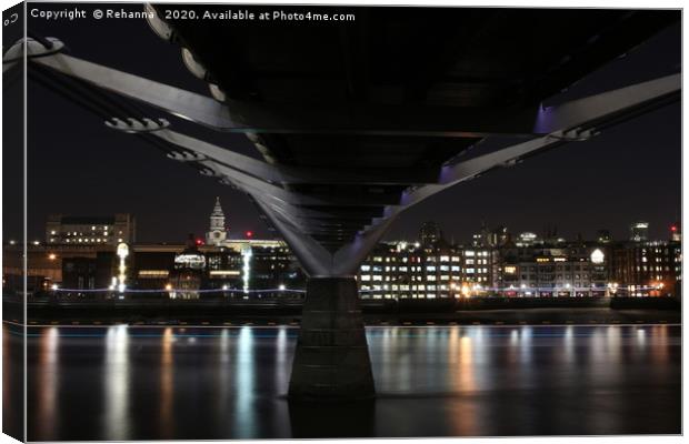 Night under the Millennium Bridge, London Canvas Print by Rehanna Neky