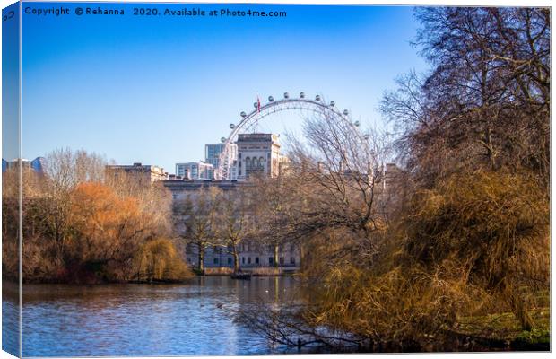 View of Horse Guards and The London Eye Canvas Print by Rehanna Neky