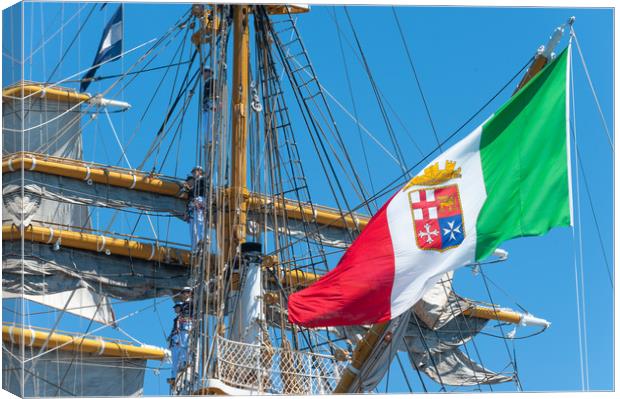 Italian Navy flag waving on the tall ship  Canvas Print by Flavio Massari
