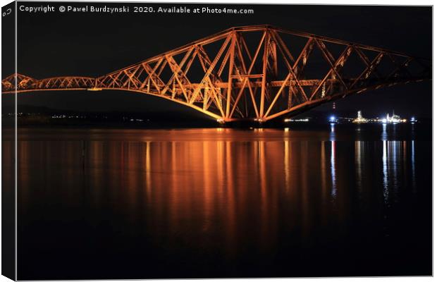 Forth Rail Bridge by night Canvas Print by Pawel Burdzynski