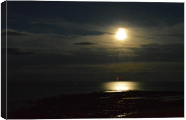 Moon over Newbiggin-by-the-Sea Canvas Print by Richard Dixon