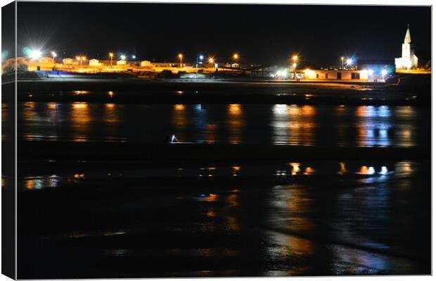 Night fishing in the bay at Newbiggin-by-the-Sea  Canvas Print by Richard Dixon
