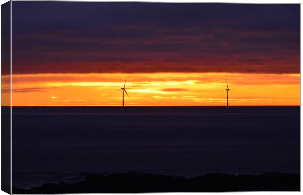Windmills at dawn in Newbiggin-by-the-Sea Canvas Print by Richard Dixon
