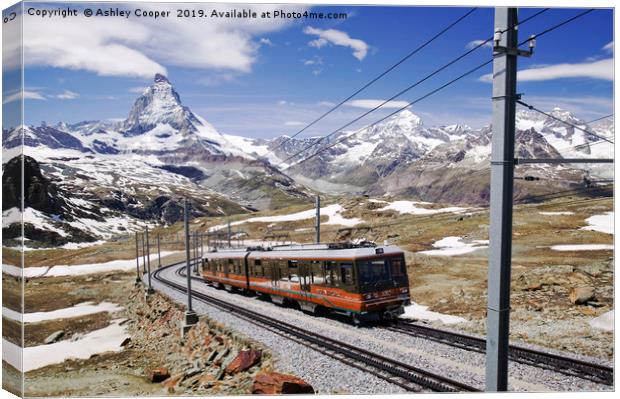 The Gornergrat railway above Zermatt Switzerland Canvas Print by Ashley Cooper