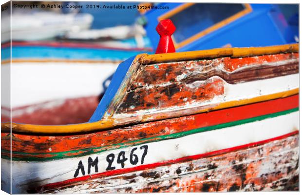 Greek fishing boat. Canvas Print by Ashley Cooper