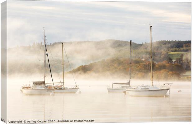 Misty yachts.  Canvas Print by Ashley Cooper