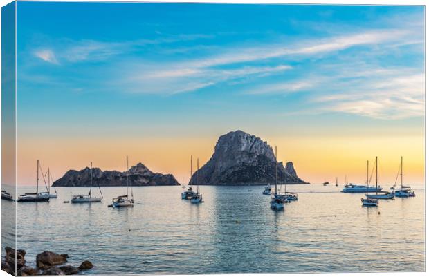 Es Vedra Magic Rock and boats Ibiza Island Canvas Print by Cristian Matei