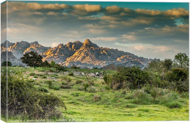 Sierra of Guadarrama and summit the helmet at sunset. Spain madrid Canvas Print by Mario Koufios
