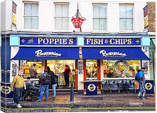 Poppies Fish and Chips Restaurant, Spitalfields Canvas Print by John Chapman