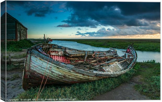 The old sailing boat at Thornham Harbour Canvas Print by Stuart Hill