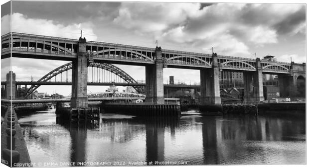 Bridges across the River Tyne (b&w) Canvas Print by EMMA DANCE PHOTOGRAPHY