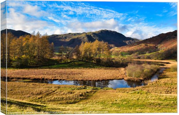 A view across Der Little Langdale Tarn towards the Canvas Print by EMMA DANCE PHOTOGRAPHY