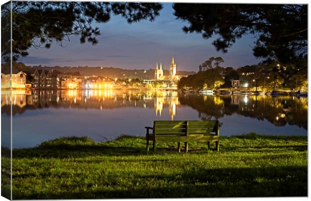 Truro Cathedral over the river at night Canvas Print by Paul Cooper