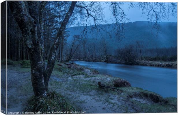 River Eachaig At Dusk In The Rain Canvas Print by Ronnie Reffin