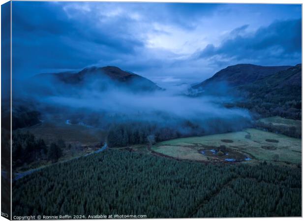 Looking North Towards Loch Eck At Night Canvas Print by Ronnie Reffin
