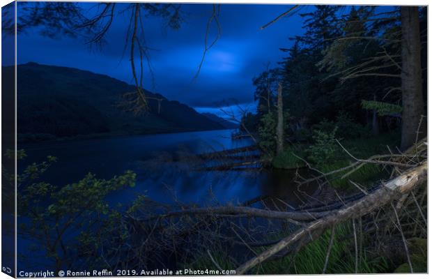 Loch Eck At Inverchapel At Night Canvas Print by Ronnie Reffin