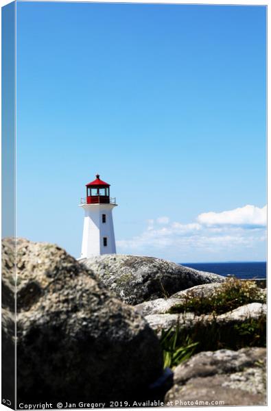 Lighthouse at Peggys Cove Canvas Print by Jan Gregory