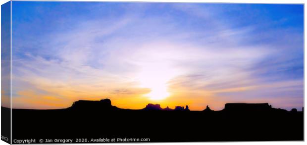 Sunset in Monument Valley Canvas Print by Jan Gregory