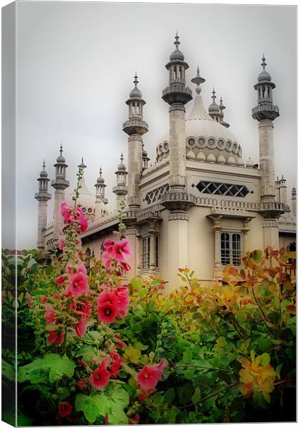 Brighton Royal Pavilion Behind Flowers Canvas Print by Karen Martin