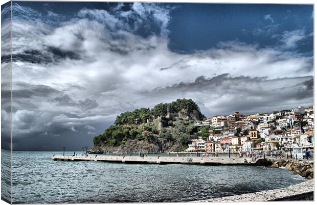 Storm Over Parga Canvas Print by Karen Martin