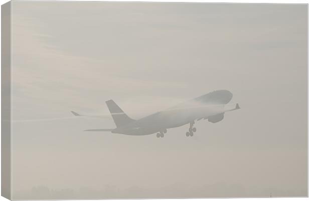 Foggy Takeoff Canvas Print by Mark Richardson