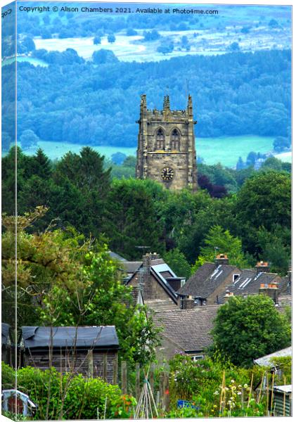 Youlgrave Village and Church Canvas Print by Alison Chambers