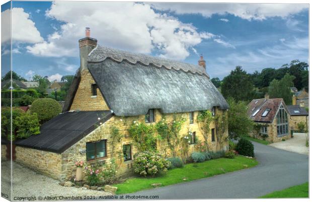 Pretty Thatched Cottage Canvas Print by Alison Chambers