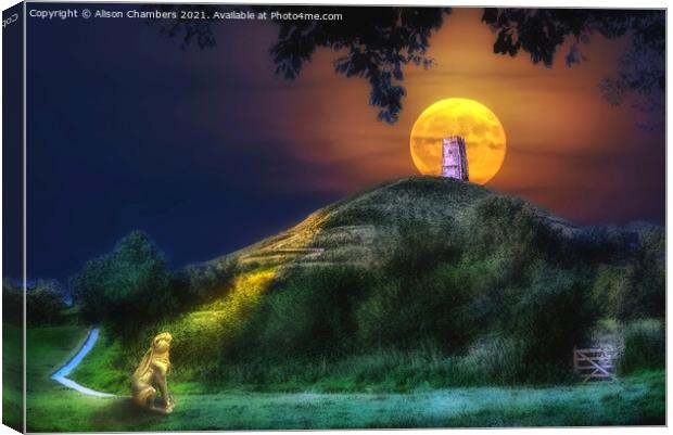 Moon Gazing Hare At Glastonbury Tor Canvas Print by Alison Chambers