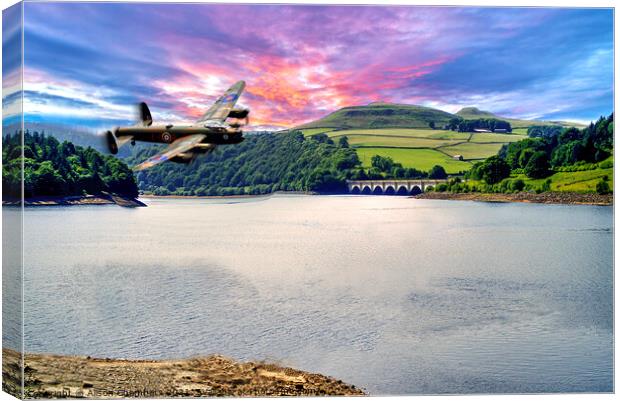 Lancaster Bomber Ladybower Flypast Canvas Print by Alison Chambers