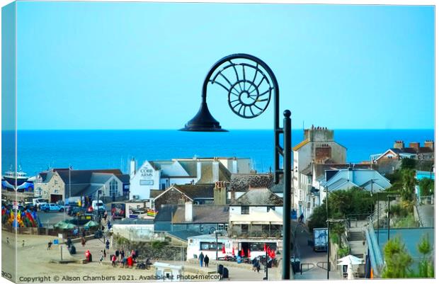 Lyme Regis Fossil  Street Light Canvas Print by Alison Chambers